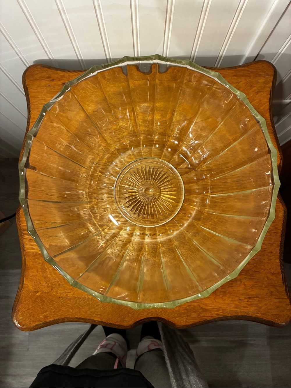 Vintage Clear Glass Punch Bowl Set w/ 10 Cups Fluted Ribbed Starburst Mid Centur - Picture 6 of 12
